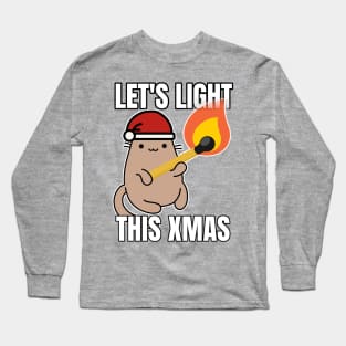 Funny Christmas elf Cat Lets light this Xmas Red Long Sleeve T-Shirt